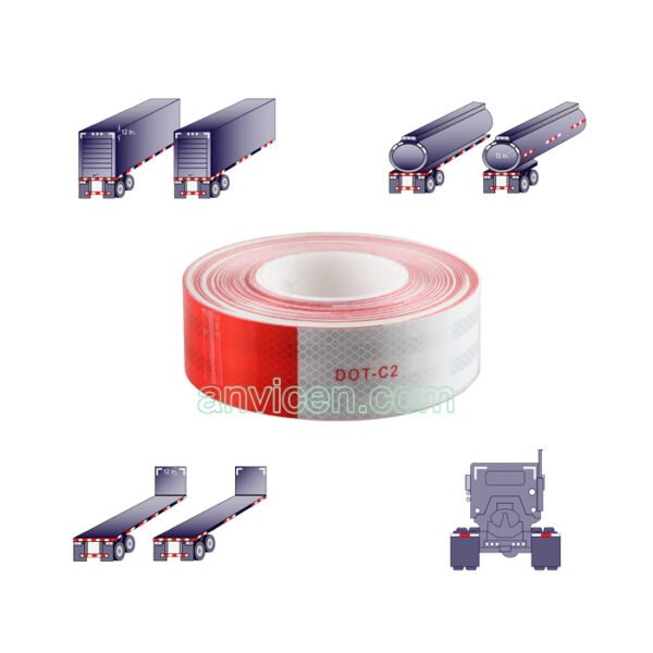 Diamond Grade DOT-C2 Reflective Tape For Vehicles Red6''/White6'' - Image 3